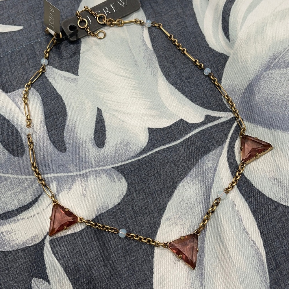 J. CREW Brass Necklace with Dusty Rose Pendants